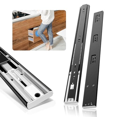 BAIDICE 1 Pair Push to Open Full Extension Drawer Slides 12 14 16 18 20 22 24 Inch 100 lb Load Capacity Side Mount Handleless Touch Open Ball Bearing Cabinet Rails Metal Runner Dresser Glide Black