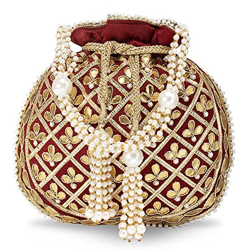 Peora Potli Bags for Women Evening Bag Clutch Ethnic Bride Purse with Drawstring (P09M) Maroon