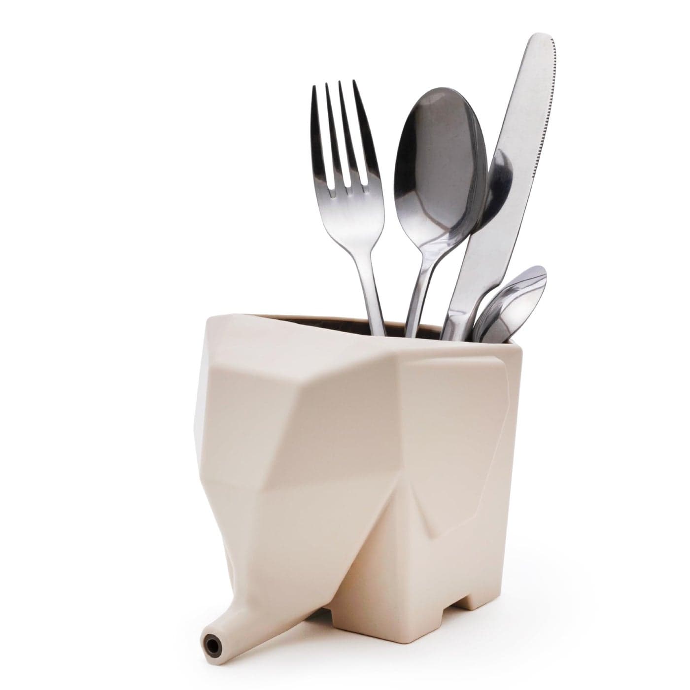 PELEG DESIGN Cutlery Holder Jumbo Cute Drainer and Funny Plastic Elephant Sink Cutlery Organizer Drainer Storage Box and Toothbrush Holder Cream