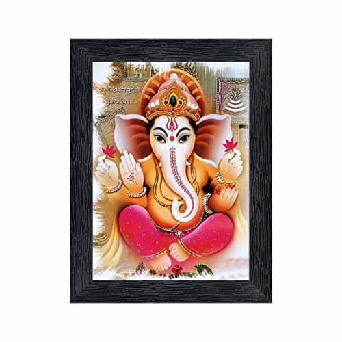 pnf Ganeshji Religious Wood Photo Frames with Acrylic Sheet (Glass) for Worship/Pooja(photoframe,Multicolour,6x8inch)-20363