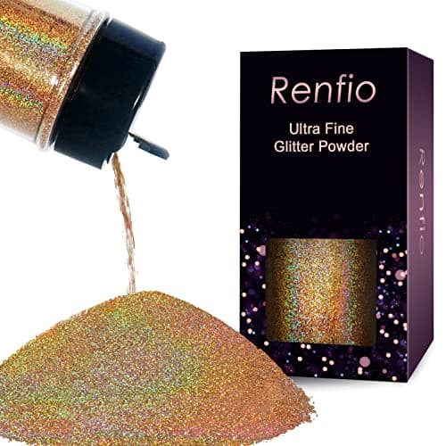 Renfio Holographic Ultra Fine Glitter Powder Metallic Resin Glitter 211 Oz 60g PET Flakes Crafts Sequins 1128 0008 02mm Epoxy Chips Flakes for Tumblers Slime Diamond Laser Gold