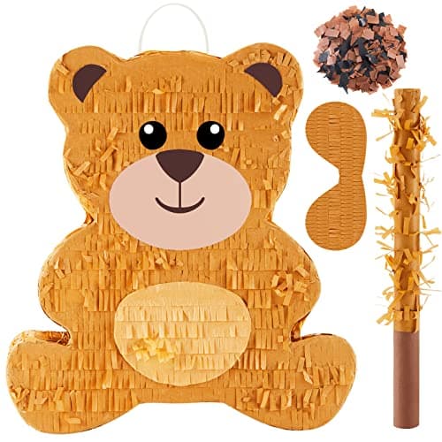 Lewtemi 145 Inch Bear Piata Bear Themed Birthday Party Supplies Animal Piata with Wood Bat Stick Paper Blindfold and Confetti for Valentine Baby Shower Party Decor Kid Adult Boy Girl