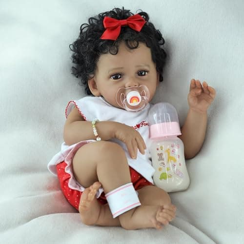 SCOM Reborn Baby Dolls Black20 Inch Girl African American Realistic Newborn Girl Doll Lifelike Weighted Soft Body Christmas Birthday Gift for Kids Age 3