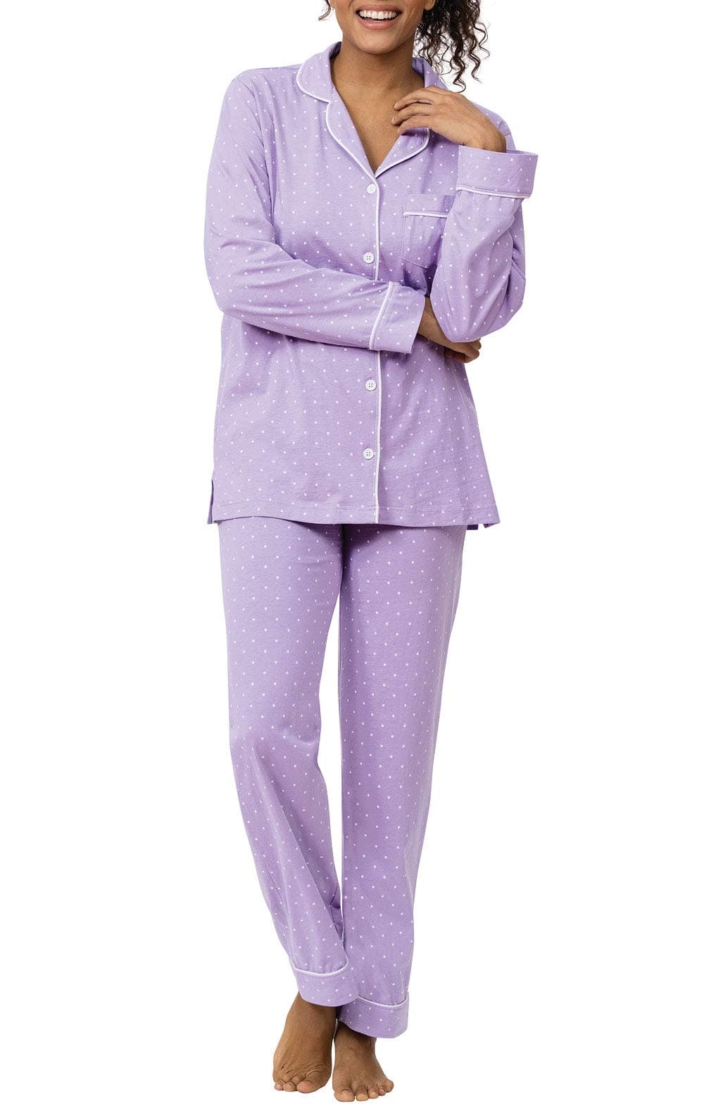 PajamaGram Pajama Sets for Women Soft - Women Sleepwear, Black & Gray Dot, LG