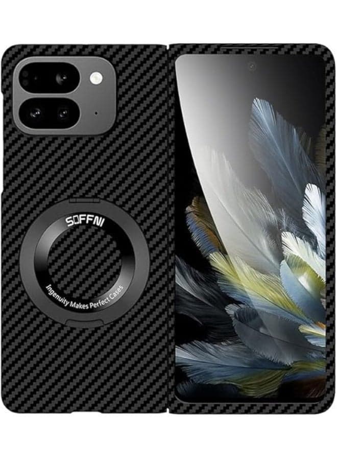 Compatible with Google Pixel 9 Pro Fold Case Slim Hard PC Case Compatible with Mag-Safe Carbon Fiber Magnetic Cover with Stand for Google Pixel 9 Pro Fold