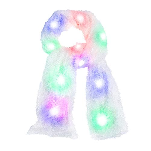 Luwint Colorful LED Flashing Plush Scarf - Lights Up Rave Clothing Accessories Cool Glow Novelty Austism Toys for Halloween Costume Party Game Ideas for Boys Girls (White)