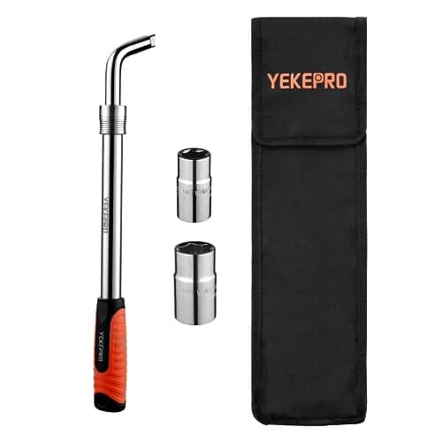 YEKEPRO Lug Wrench with Flip Sockets, 4pc Extendable 4 Way Lug Wrench Telescoping Tire Wheel Wrench Set with 17/19mm and 21/22mm CR-V Sockets, Compatible with Most Vehicles - W12004