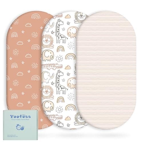 Yoofoss Bassinet Sheets for Baby3Pack Fitted Bassinet Sheets Set Compatible with Halo Bassinest Swivel SleeperBaby DelightAngelblissSoft Breathable Bassinet Mattress Sheets BrownAnimals