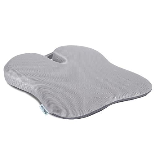 Billebon Ultimate Car Wedge Seat Cushion | Premium Memory Foam Cushion with Coccyx Tailbone Cutout | Helps Relieve Hip, Tailbone & Lower Back Pain | Supports Weight Up to 100 kg (Grey Pack of 1)