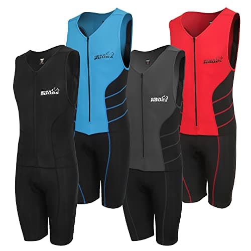 Deux Roues Triathlon Suit Men Racing Tri Cycling Skin Suit Bike Swim Run Bonus Race Bib Belt Red Large