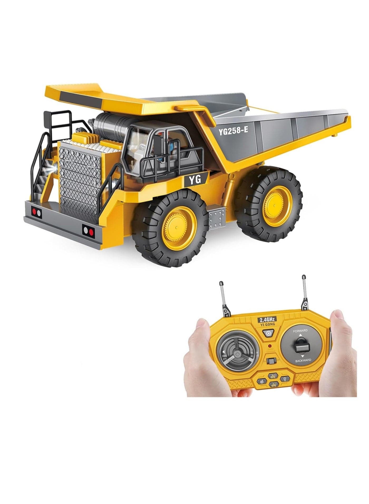 Remote Control Dump Truck Toy 9 Channel RC Building Toy Car with Metal Bed Light/Sound, Birthday Gift for Boys Over 3 Years Old (Yellow)