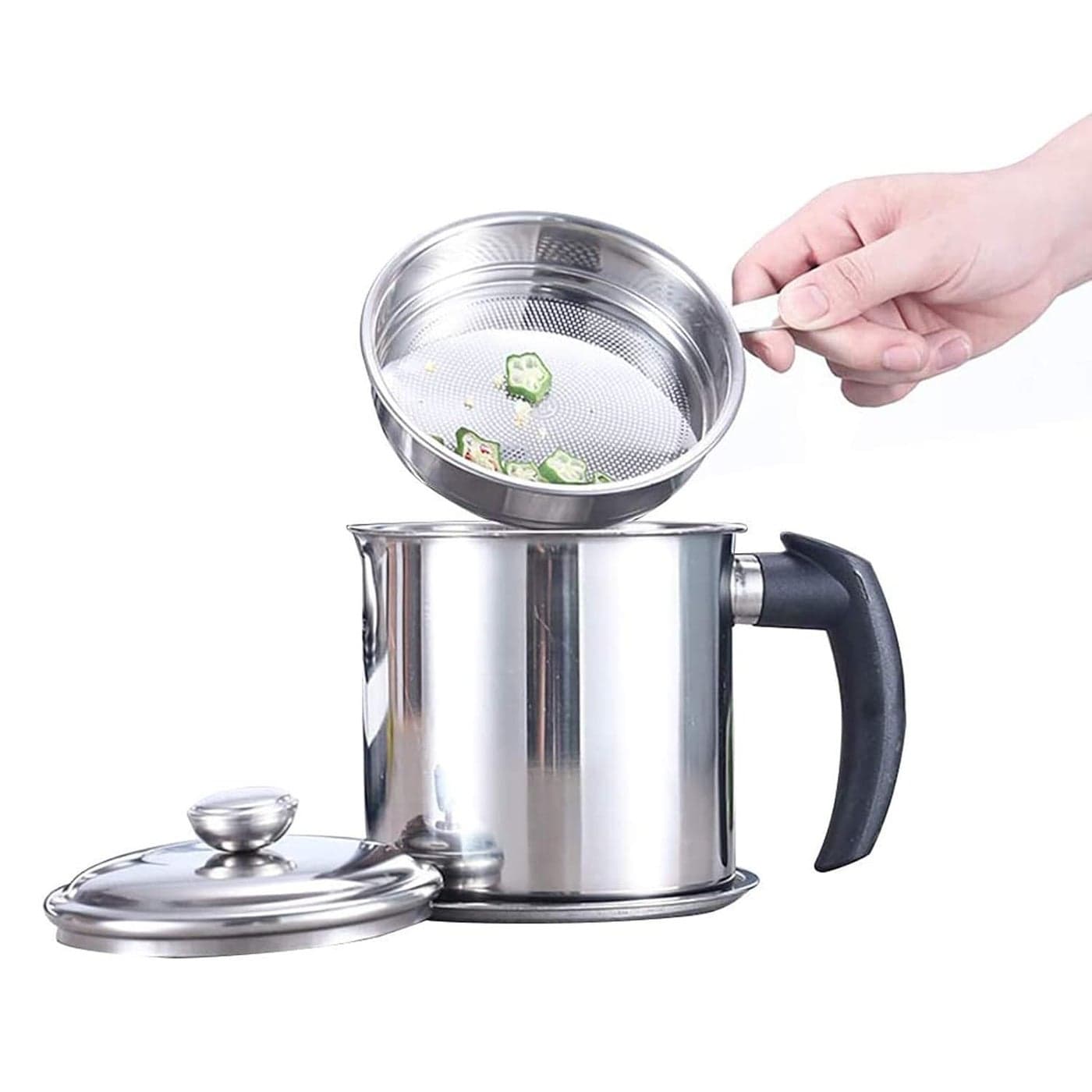 Jorex Mart Oil Strainer Pot Grease Can Stainless Steel Cooking Grease Container Reuse Oil Storage Can Container with Removable Filter AntiScalding Handheld Lid for Cooking