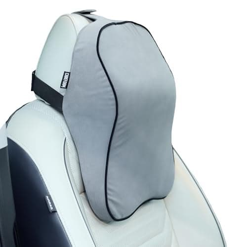 CareFoam Ultimate Memory Foam Car Neck Rest Pillow, Comfortable Rides, Superior Neck Support Cushion, Relieves Neck Pain, Grey Velvet Cover | 14 x11 x5 Inch | Large Pack of 1