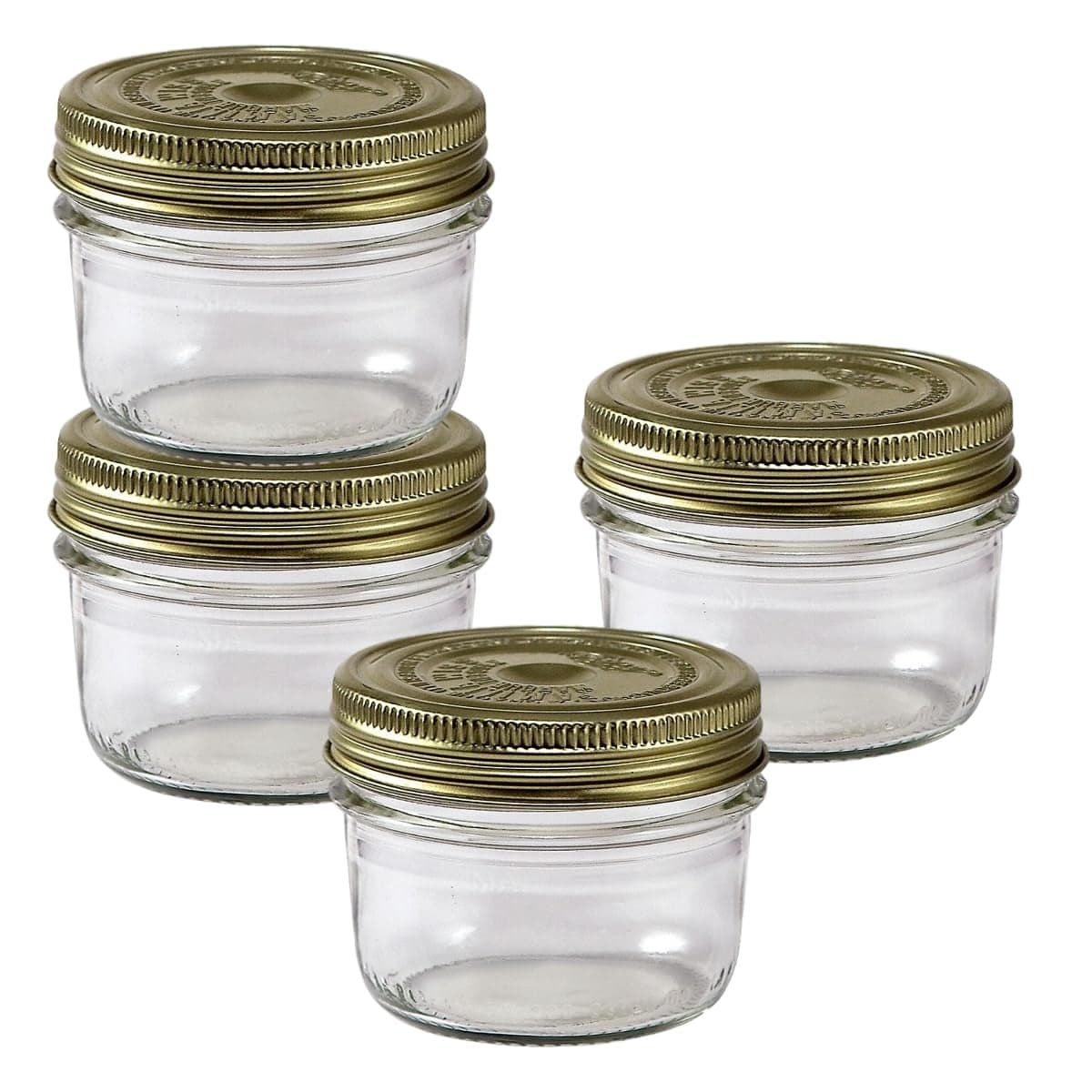 Le Parfait Familia Wiss Terrine Wide Mouth French Glass Jar wAirtight 2Piece System Gold Lids Ideal for Canning Food Storage Meal Prep Cake Jar DIY Crafts 7oz HalfPint Pack of 4 200ml