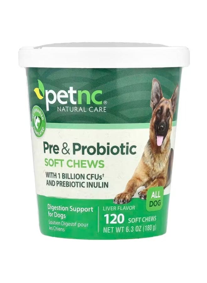 petnc NATURAL CARE, Pre & Probiotic Soft Chews, All Dog, Liver, 120 Soft Chews, 6.3 oz (180 g)