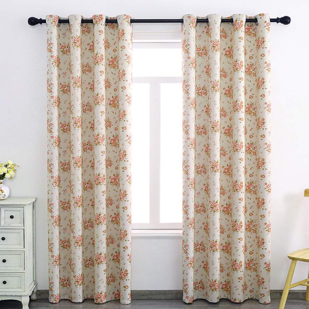 Autumn Dream Rose Beige Blackout Soundproof Curtains Panels for Bedroom Grommet Top Floral Farmhouse Curtains Drapes for Living Room Dining Room52 by 96Inch