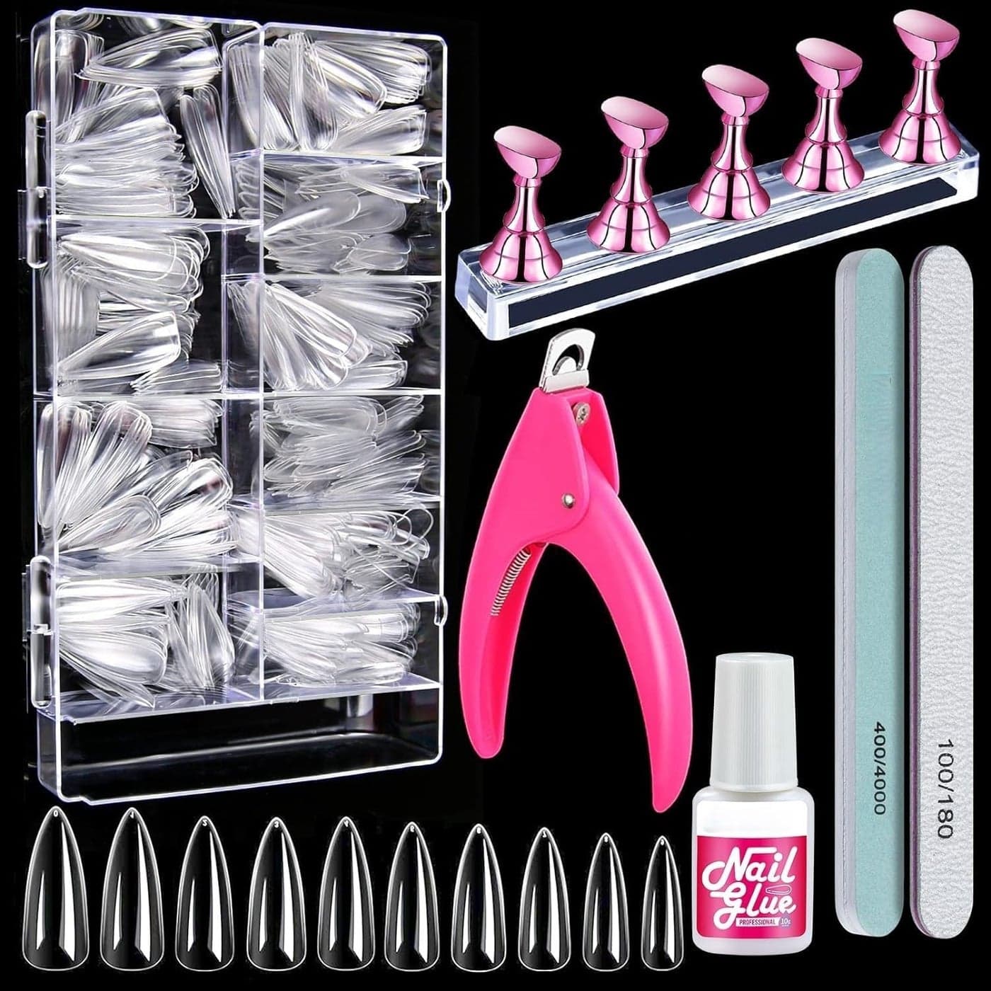 Nails Tips Full Cover Long Stiletto Nails Tips For Acrylic Nails Almond Stiletto Shape Fake Nails Tips With Glue Acrylic Nail Clipper Nail Stand Clear Glue On Nails Clear Almond Stiletto