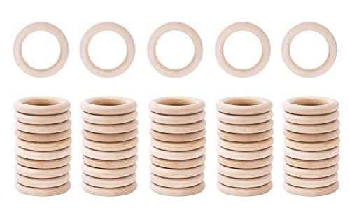 Mandala Crafts 50mm Wooden Rings Macrame Supplies – 50 Unfinished DIY Natural Wood Macrame Rings Circles for Crafts and Jewelry Making