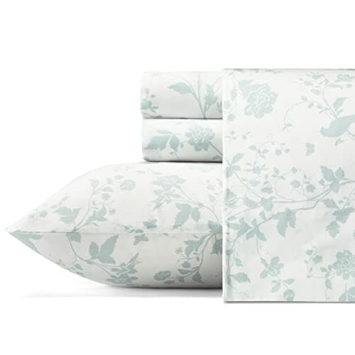 Laura Ashley - King Sheet Set, Buttery-Soft Bed Sheets with a Naturally Silky Smooth Cotton Sateen Lightweight Feel - Matching Pillowcases & Fitted Sheet (Garden Palace Blue)