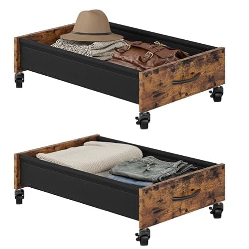 FOUCSSOMEI Under Bed Storage with Wheels, Under Bed Storage Drawers on Wheels, Metal Frame Under Bed Shoe Storage, Space-Saving for Bedroom Closet Organization