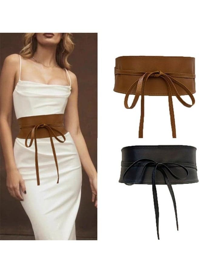 2PCS Women Stretchy Vintage Belt,Women's Leather Belt For Jeans, Dresses, Pants Belt, Wide Elastic Waist Belt for Women, Evening Dress Belt, Shape Curve, Beautiful Elegant Belts Leather Wide Belt
