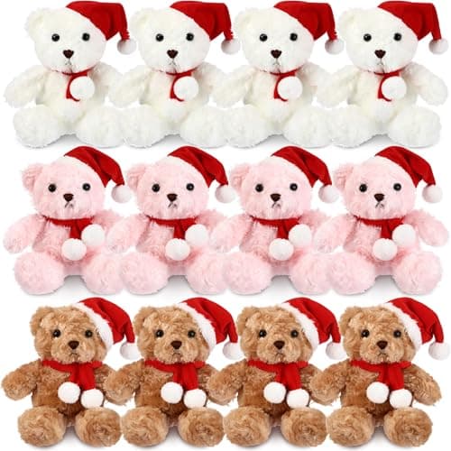 Hungdao 12 Pcs Large Christmas Bears Plush Toys Bulk 984 Inch Soft Bears Stuffed Animals with Red Cute Hats Scarfs Gifts for Kids Adults Christmas Stocking Birthday Holiday Party Favors Donation