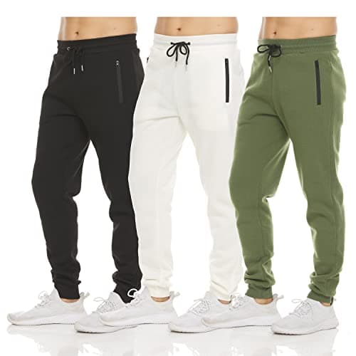 PURE CHAMP Mens 3 Pack Fleece Active Athletic Workout Jogger Sweatpants for Men with Zipper Pocket and Drawstring Size S-3XL (Small, Set 5)