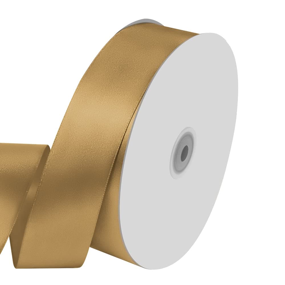 112 Wide x 100 Yards Solid Color Dark Gold Satin Ribbon Fabric Satin Ribbon for Gift Wrapping Wreath Wedding Party Decoration and Other Sewing Projects Champagne Gold