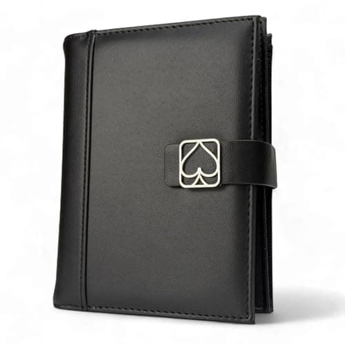 Luck Lab Double Deck Leather Playing Card CaseHolder Fits Two Decks of Poker or Bridge Size Cards Notepad and Pen Black