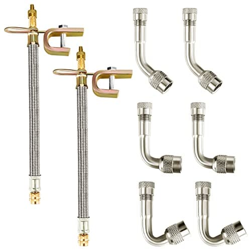 8 Pcs Valve Stem Extension Include 2 Pcs 7.1 Inch Braided Dual Tire Valve Extenders 6 Pcs 45 90 135 Degree Brass Valve Stem Extender for Dual Wheels Passenger Cars RV Bicycle Trailer(7.1 Inches)