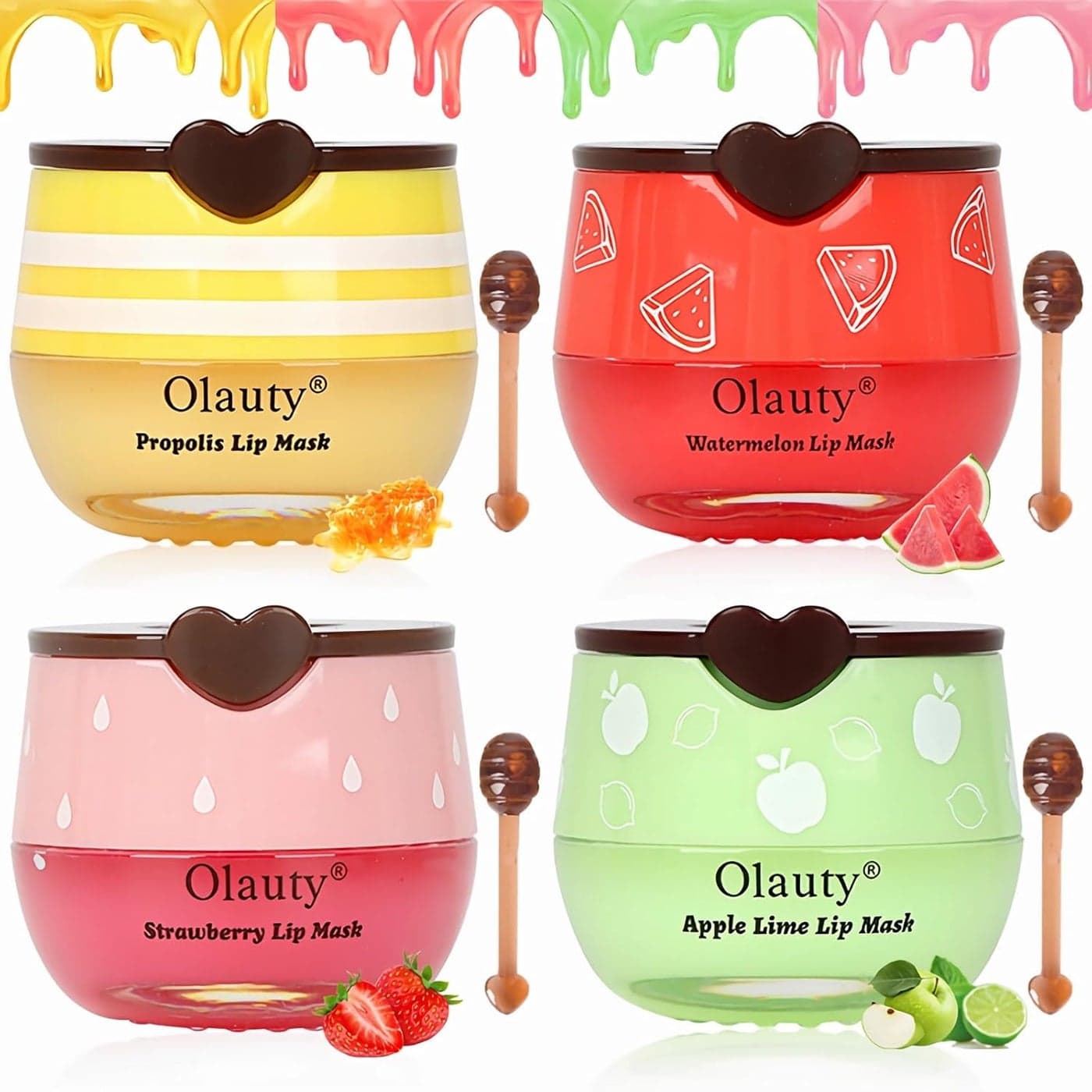 4 PCS Bee Lip Balm Lip Mask Honey PotHoney Strawberry Watermelon Apple Lime Lip Mask Propolis Moisturizing Lip Balm with StickSleeping Lip Mask Hydrating Prevention Dry Cracked