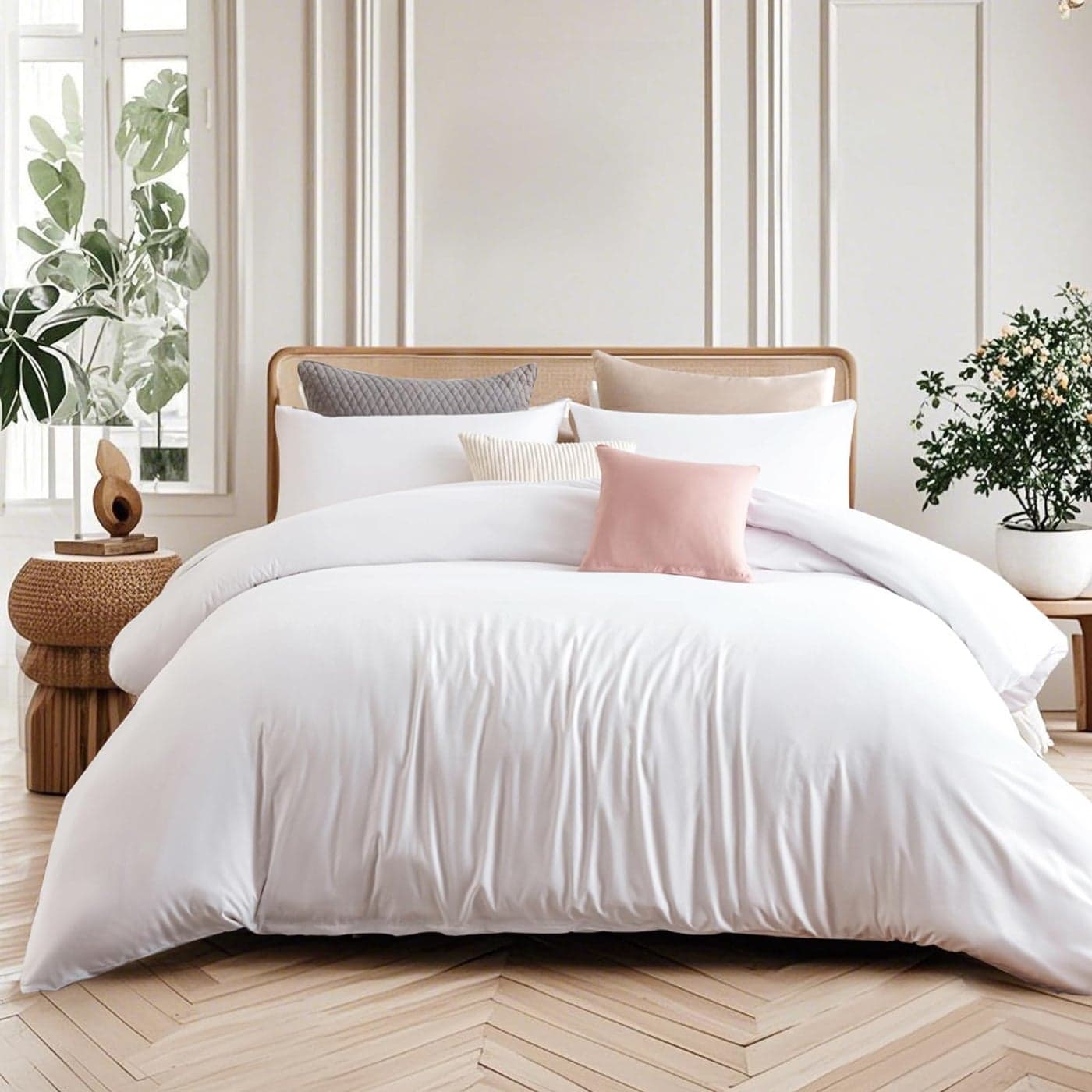 Soifox Super King Duvet Cover White Microfiber Solid Superking Bedding Duvet Cover Set with 2 Matching Pillowcases Ultra Soft Non Iron Breathable Super King 220 x 260 cm