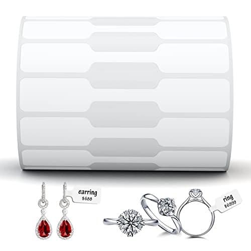Anylabel Jewelry Tags Price Tags Stickers, Rings Tags Glossy Self Adhesive White Blank Price Tags for Jewelry, Bracelet, Ring, Necklace, Earring, Clothing Display (1 Roll, 500 Labels/Roll)