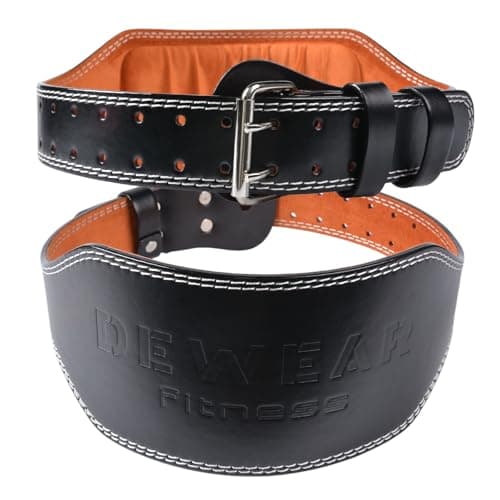 Leather Weight Lifting Belt, 4”& 6”Padded Lumbar Back Support, 10 Adjustable Holes, Gym Weight Belt Ideal for Deadlift, Powerlifting, Bodybuilding and Squat (6-Inch Black, M (22"-28"))