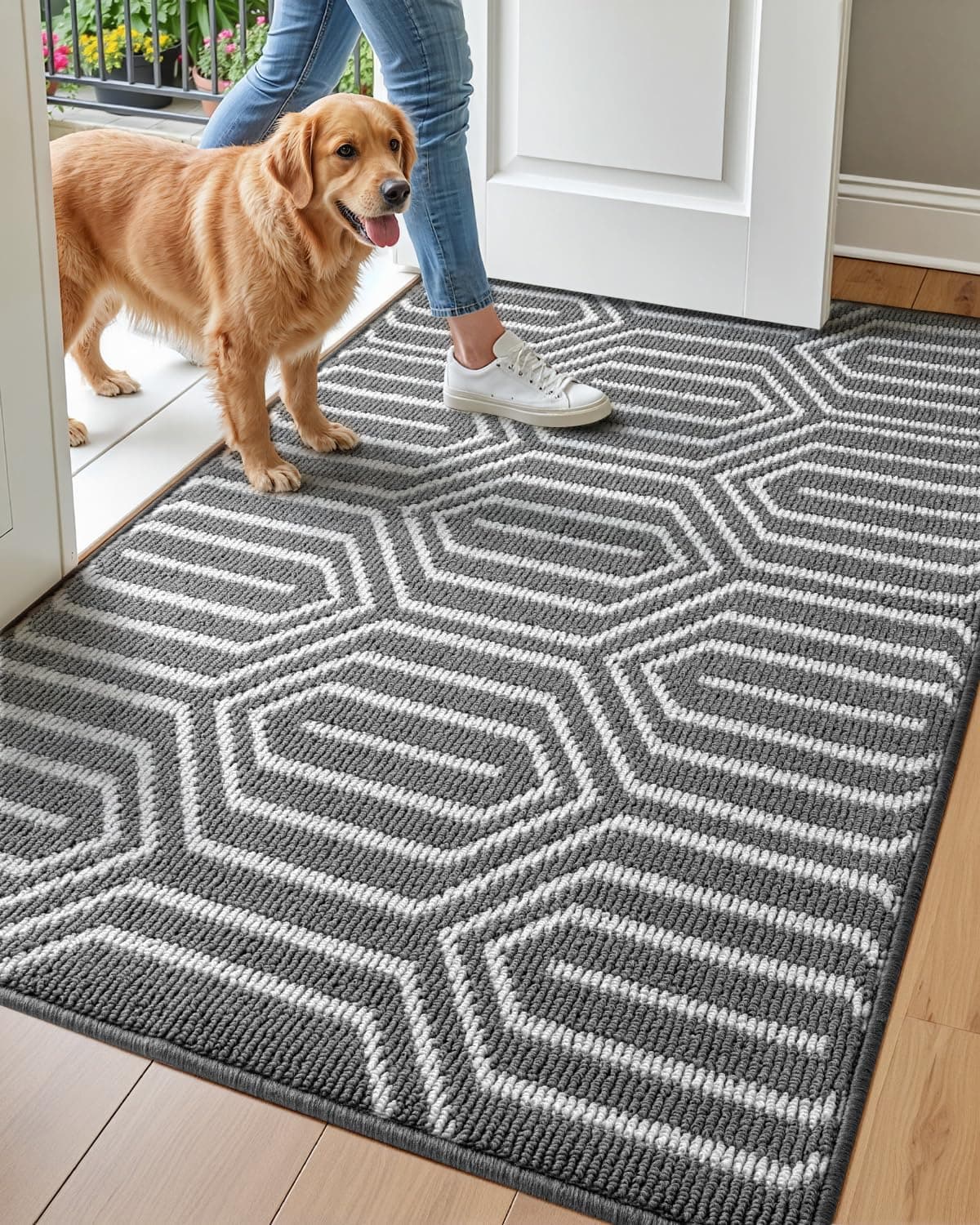 DEXI Front Door Mats for Entryway Non Slip Washable LowProfile Entry Doormat Absorbent Resist Dirt Inside Floor Entrance Mat Patio 3x5 Grey