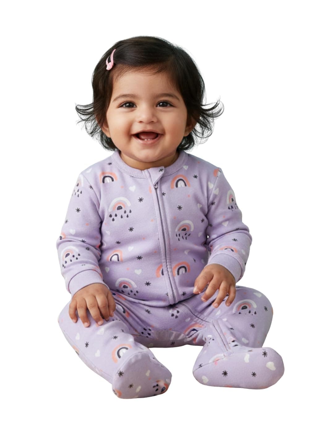 The Mom Store Baby Zipper Romper For Boys And Girls | Cotton | Soft Infant Bodysuit | Trendy Stylish Sleepsuit Nightsuit For Newborn Baby | Printed | Lavender Twinkle | 6-9M