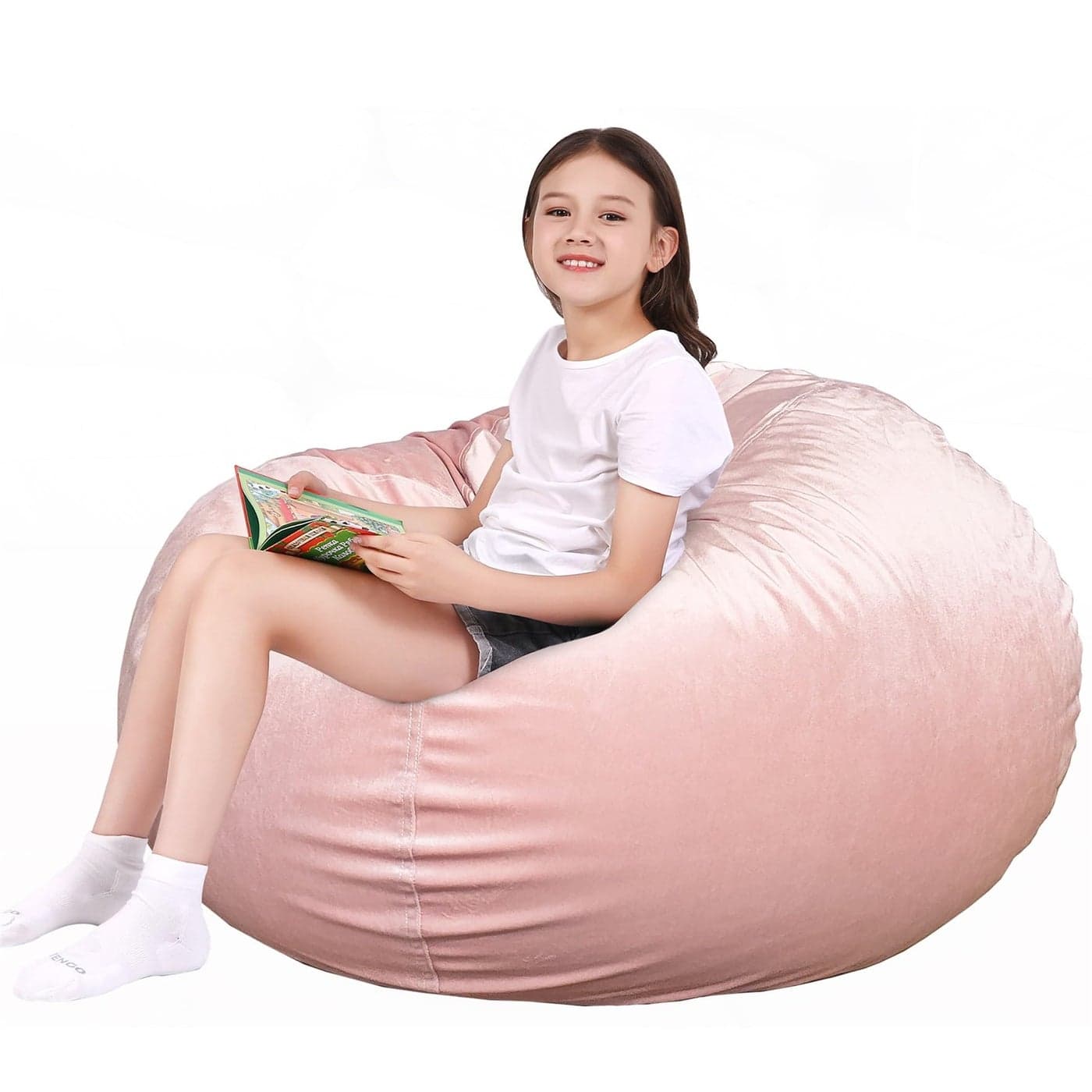Lukeight Stuffed Animal Storage Bean Bag Chair Cover Premium Velvet Organizer with YKK Zipper Holds 80 Plush Toys Washable Kids Room Decor No Filling XLarge
