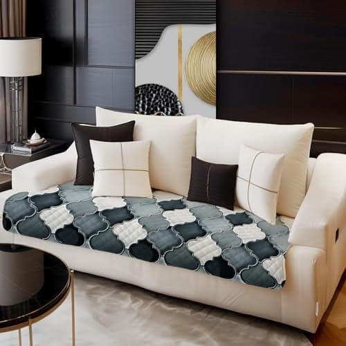 Decorian Premium Soft Quilted Velvet Sofa Cover Mat, Sofa Seat Runner for Couch (Grey Diamond, 7 (3+2+2) Seater)