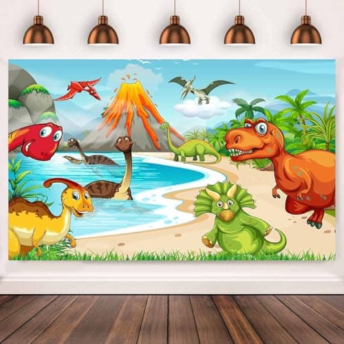 KIKIDOR Cartoon Dinosaur Backdrop Ancient Safari Habitat Photography Background Children Boys Outdoor Indoor Birthday Dinosaur Party Decoration Supplies Baby Shower Photo Background 7x5ft BJYYKI294