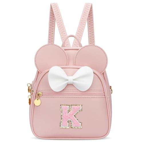 KKXIU Girls Initial Bowknot Cute Mini Backpack for Toddler Travel Small Girl Backpacks Personalized Birthday Gifts for Little Girls and KidsK Pink