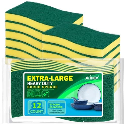 AIDEA Sponges Kitchen, XL Heavy Duty Dish Sponge, Cleaning Dish Scrubber Sponge for Home and Kitchen, Extra Large Cleaning Supplies for Pots, Pans, 12 Pack