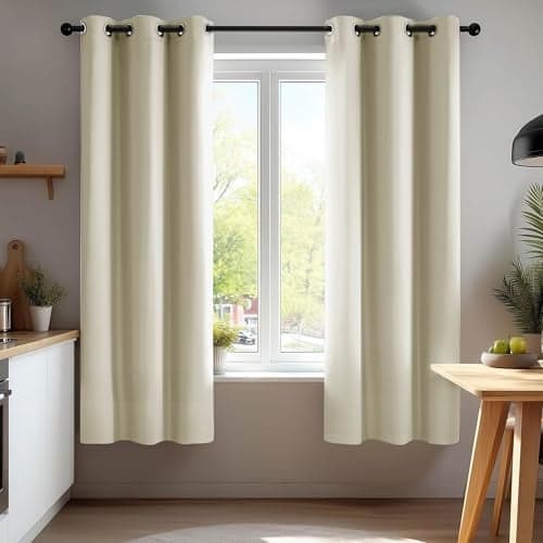 Deconovo Blackout Curtains for Bedroom – Set of 2 42W x 63L Inch Thermal Insulated & Noise Reducing Panels–Home Window Room Darkening Sustainable Grommet Drapes for Living Room and Nursery, Beige