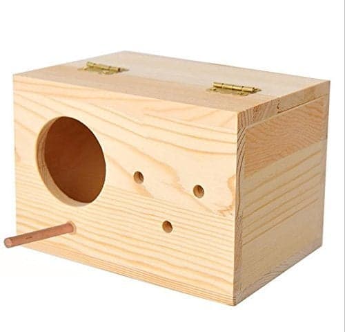 Western Era Natural Wood Bird Nest, Breeding Box with Perch for Budgerigar, Budgeri, Lovebird, Parrot Finch & Canary Bird.