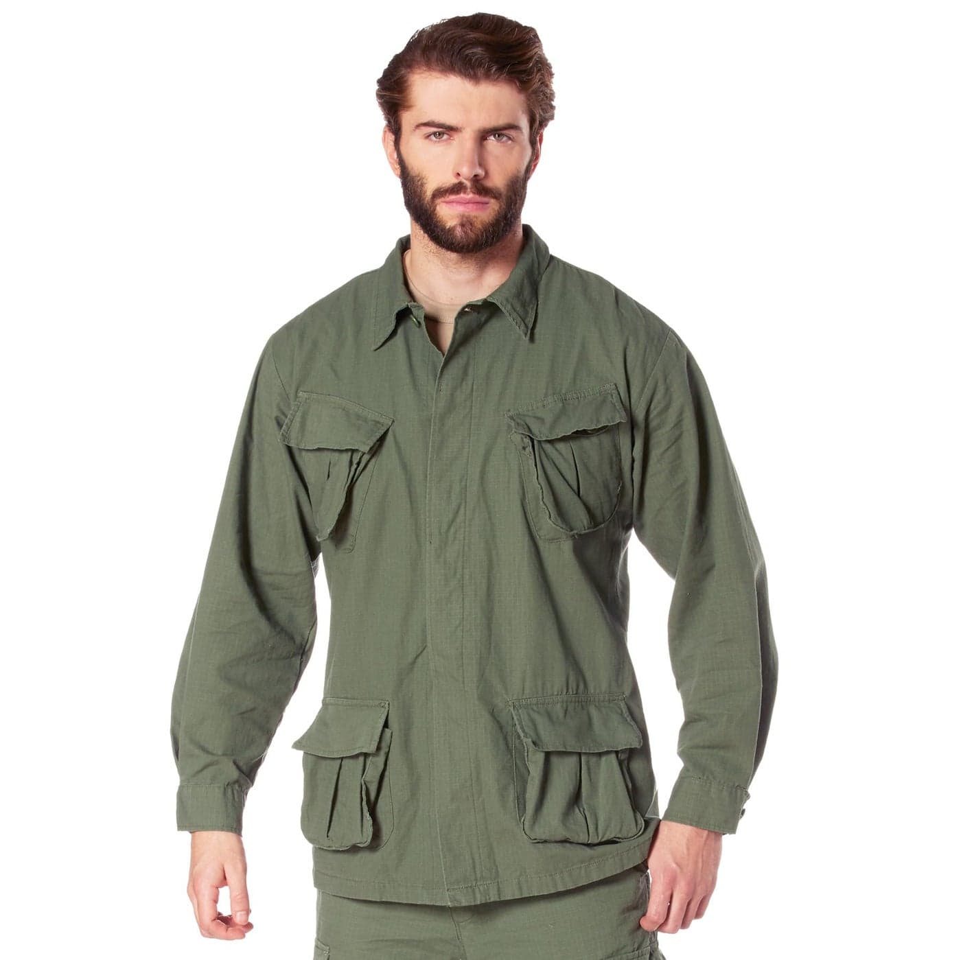 Vintage Od R/s Vietnam Fatigue Shirt SIZE MEDIUM , Olive Drab