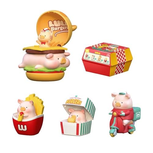 TOYZERO Lulu The Piggy Blind Box Burger Express Movable Series Figurines Mystery Box Cute Animal Figures Collectibles Toys Home Desk Decorations Holiday Birthday Gifts Whole Set