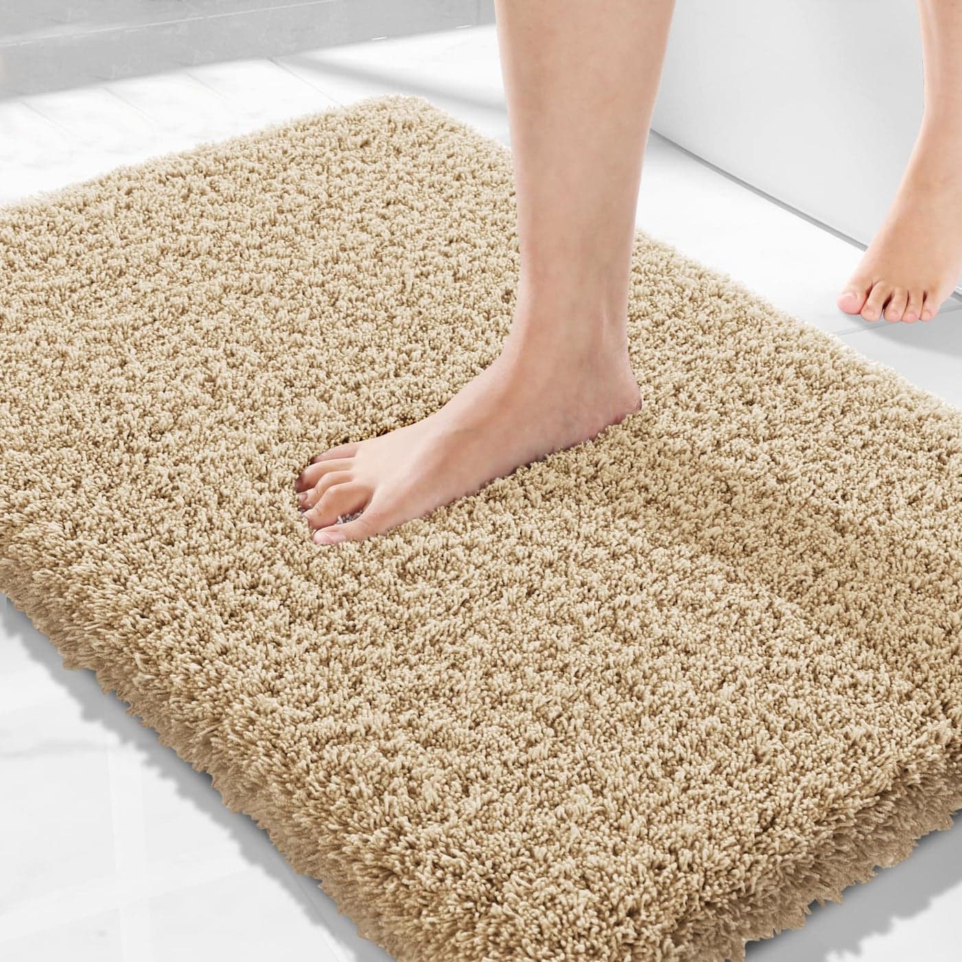 Yimobra Bath Rugs for Bathroom 32x20 Ultra Soft and Water Absorbent Bath Mats Non Slip Plush Shower Rugs Microfiber Thick Matts for Bathroom FloorTub Machine Washable Pure Beige