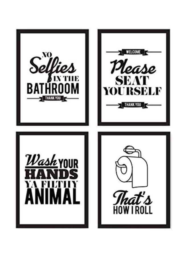 4-Piece Bathroom Quotes Printed Stickers Black 8x10inch