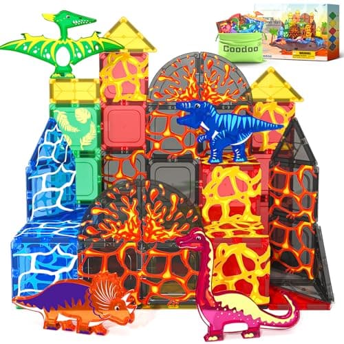 Coodoo Dinosaur Toys Magnetic Tiles Lava Dinosaur World Set Magnetic Blocks Building for Kids 35 57 Girls Boys Toy Age 46 68 Classroom Must Haves Toddler Sensory for 3 Year Old Kids Toys