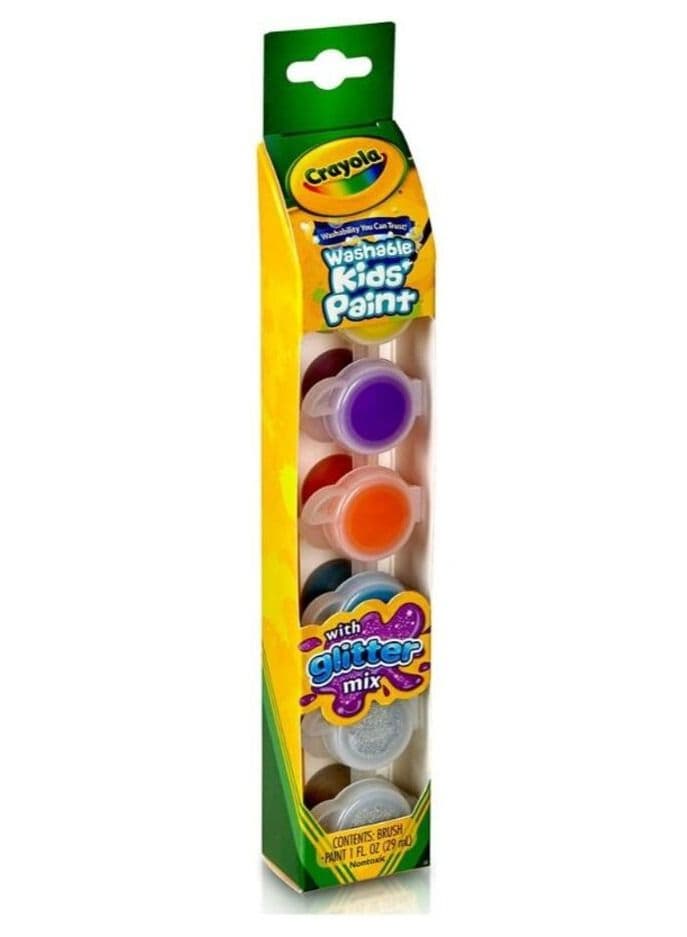 Washable Kids Paint Pot 6-Colors with Glitter Set