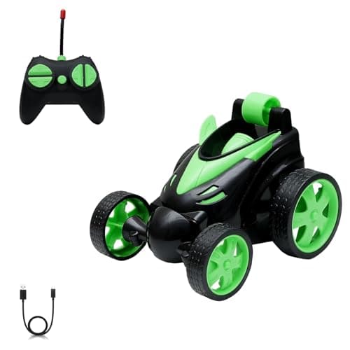 The Flyers Bay DB2060 Rechargeable 360° Rotating & Rolling Small Stunt Car Toy with USB Cable & Remote Controller | Red Color, Power Source: Lithium Battery in Car (Included) (Green)